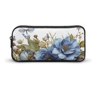 HETVBNS Blue Flowers And Dragonfly Pencil Case Large Capacity Zipper Pouch, Durable Pencil Box Organizer, Portable Small Cosmetic Bag for Office, Travel