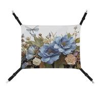 HETVBNS Blue Flowers and Dragonfly Pet Hammock for Cats & Dogs, Soft Breathable Canvas Hanging Hammock with Adjustable Straps, Comfortable & Durable Hanging Bed for Small to Medium Pets