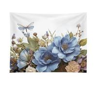 HETVBNS Blue Flowers And Dragonfly Tapestry Wall Hanging - 30"x40" Aesthetic Tapestries Soft Polyester Wall Art Decor Large Tapestry for Bedroom Living Room Dorm Backdrop, Hanging Kit Included