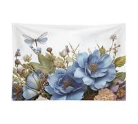 HETVBNS Blue Flowers And Dragonfly Tapestry Wall Hanging - 40"x60" Aesthetic Tapestries Soft Polyester Wall Art Decor Large Tapestry for Bedroom Living Room Dorm Backdrop, Hanging Kit Included