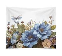 HETVBNS Blue Flowers And Dragonfly Tapestry Wall Hanging - 50"x60" Aesthetic Tapestries Soft Polyester Wall Art Decor Large Tapestry for Bedroom Living Room Dorm Backdrop, Hanging Kit Included