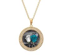 HETVBNS - Blue Grey Rose Necklace, Round Alloy Pendant with Diamond, Elegant Pendant Necklace for Women Men, Una talla, Metal, Alloy.