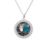 HETVBNS - Blue Grey Rose Necklace, Round Alloy Pendant with Diamond, Elegant Pendant Necklace for Women Men, Una talla, Metal, Alloy.