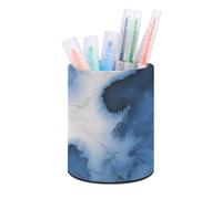 HETVBNS Blue Marble Pen Holder for Desk PU Leather Round Desk Organizer Multifunctional Makeup Brush Storage Aesthetic Desktop Supplies Stylish Pencil Holder for Office & Home