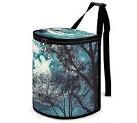 HETVBNS Blue Moon Car Trash Can with Lid, Leakproof Hanging Automotive Trash Bin, Waterproof Garbage Storage Bag for Vehicles, RV, Bathroom, Office