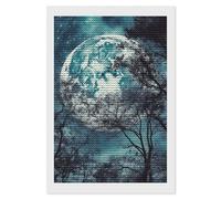 HETVBNS Blue Moon Diamond Painting Kits for Adults, Full Round Drill DIY Diamond Art for Beginners, 5D Gem Art and Crafts for Home Wall Decor 8"x12"