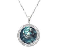 HETVBNS Blue Moon Necklace, Round Pendant Alloy with Diamond, Elegant Pendant Necklace for Women Men, Una talla, Metal, Alloy.
