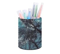 HETVBNS Blue Moon Pen Holder for Desk PU Leather Round Desk Organizer Multifunctional Makeup Brush Storage Aesthetic Desktop Supplies Stylish Pencil Holder for Office & Home