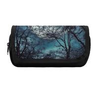 HETVBNS Blue Moon Pencil Case Extra Large, Double Layer Pencil Pouch with Zipper, Portable Cosmetic Bags for Travel, Office Stationery Organizer for Women Men