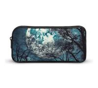 HETVBNS Blue Moon Pencil Case Large Capacity, Durable Pencil Pouch Portable Small Cosmetic Bag with Metal Zipper, Simple Makeup Pouch Aesthetic Toiletry Bag for Travel Office