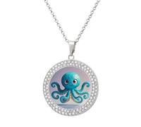 HETVBNS - Blue Octopus Tentacle Illustration Necklace, Alloy Round Pendant with Diamond, Elegant Pendant Necklace for Women Men, Una talla, Metal, Alloy.