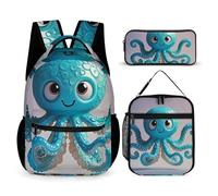 HETVBNS Blue Octopus Tentacles Illustration Backpack Set 3 Piece, Durable Backpack Insulated Lunch Bag Portable Pencil Case for Men Women