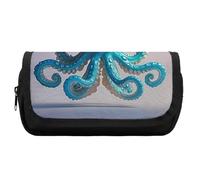 HETVBNS Blue Octopus Tentacles Illustration Pencil Case Extra Large, Double Layer Pencil Pouch with Zipper, Portable Cosmetic Bags for Travel, Office Stationery Organizer for Women Men