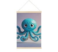 HETVBNS Blue Octopus Tentacles Illustration Wall Art, 15.7 X 23.6 Inch Reusable Magnetic Poster Hanger - Canvas Poster Included, Complete Hanging Kit for Posters, Art, Maps