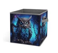 HETVBNS Blue Owl Storage Bins 10.6 Inch, Oxford Fabric Foldable Storage Cube Organizer Basket with Handles, Fabric Bins for Closet Shelves, Toys, Clothes, Books, Bedroom