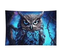 HETVBNS Blue Owl Tapestry Wall Hanging - 60"x90" Aesthetic Tapestries Soft Polyester Wall Art Decor Large Tapestry for Bedroom Living Room Dorm Backdrop, Hanging Kit Included
