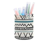 HETVBNS Boho Triangle Stripes Pen Holder for Desk PU Leather Round Desk Organizer Multifunctional Makeup Brush Storage Aesthetic Desktop Supplies Stylish Pencil Holder for Office & Home