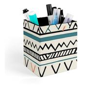 HETVBNS Boho Triangle Stripes Pen Holder for Desk - PU Leather Square Desk Organizer Travel Makeup Brush Storage Stylish Pencil Holder Desktop Stationery Organizer for Office & Home