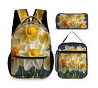 HETVBNS Bouquet of Daffodils Backpack Set 3 Piece, Durable Backpack Insulated Lunch Bag Portable Pencil Case for Men Women
