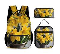 HETVBNS Bouquet of Daffodils Backpack Set 3 Piece, Durable Backpack Insulated Lunch Bag Portable Pencil Case for Men Women
