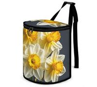 HETVBNS Bouquet of Daffodils Car Trash Can with Lid, Leakproof Hanging Automotive Trash Bin, Waterproof Garbage Storage Bag for Vehicles, RV, Bathroom, Office