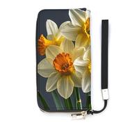 HETVBNS Bouquet of Daffodils Wallet, Elegant Wristlet Wallet with Multi-Card Slots, PU Leather Long Purse for Women, Men