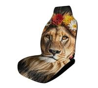 HETVBNS Breathable Car Seat Cover African Lion Wearing A Flower On Head, Front Car Seat Protector With Elastic Edge Car Seat Pads Interior Accessories