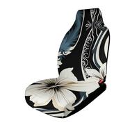 HETVBNS Breathable Car Seat Cover Black and White Hawaiian Flowers Car Front Seat Protector with Elastic Band Edge Auto Seats Cushions Cars Interior Accessories Fit SUV Sedan Van Truck 1PCS