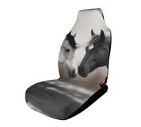 HETVBNS Breathable Car Seat Cover Black and White Horses Car Front Seat Protector with Elastic Band Edge Auto Seats Cushions Cars Interior Accessories Fit SUV Sedan Van Truck 1PCS