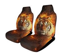 HETVBNS Breathable Car Seat Cover Cool Tiger in Flame Car Front Seat Protector with Elastic Band Edge Auto Seats Cushions Cars Interior Accessories Fit SUV Sedan Van Truck 2PCS