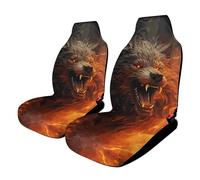 HETVBNS Breathable Car Seat Covers Wild Wolf in Fire Wild Wolf Car Front Seat Protector Elastic Band Edge Auto Seat Cushion Car Interior Accessories SUV Sedan Van Truck 2pcs