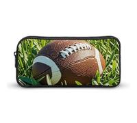 HETVBNS Brown Football Green Of Grass Pencil Case Large Capacity Zipper Pouch, Durable Pencil Box Organizer, Portable Small Cosmetic Bag for Office, Travel