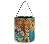 HETVBNS Brown Leopard Candy Bag Halloween Trick Or Treat Bucket 7.9x8.3in, Reusable Gift Bags for Party Holiday Wedding