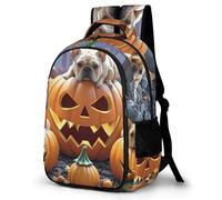 HETVBNS Bulldog Pumpkin Backpack with Multiple Pockets, Large Capacity Laptop Backpack Unisex Durable Daypack for Travel, Work