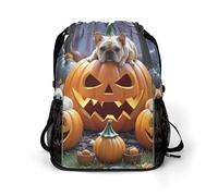 HETVBNS Bulldog Pumpkin Drawstring Backpack, Dry Wet Separate Gym Bag Unisex Sports Drawstring Bag for Work, Fitness