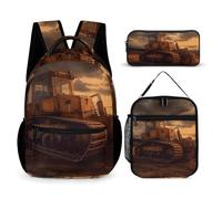HETVBNS Bulldozer Evening Backpack Set 3 Piece, Durable Backpack Insulated Lunch Bag Portable Pencil Case for Men Women