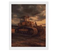 HETVBNS Bulldozer Evening Diamond Painting Kits for Adults, Full Round Drill DIY Diamond Art for Beginners, 5D Gem Art and Crafts for Home Wall Decor 16"x20"