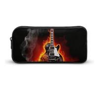 HETVBNS Burning Guitar Pencil Case Large Capacity, Durable Pencil Pouch Portable Small Cosmetic Bag with Metal Zipper, Simple Makeup Pouch Aesthetic Toiletry Bag for Travel Office