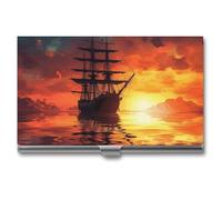 HETVBNS Business Card Holder Metal Business Cards Case A Sailing Boat on The Water Professional Card Organizer Credit Carrier Slim Name Cards Holder ID Case for Men Or Women