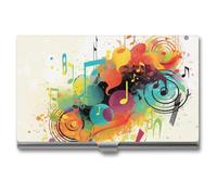 HETVBNS Business Card Holder Metal Business Cards Case Abstract Music Themed Professional Card Organizer Credit Carrier Slim Name Cards Holder ID Case for Men Or Women, Abstract Music Themed, 3.7 ×