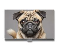 HETVBNS Business Card Holder Metal Business Cards Case Animal Pug Dog Professional Card Organizer Credit Carrier Slim Name Cards Holder ID Case for Men Or Women