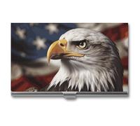 HETVBNS Business Card Holder Metal Business Cards Case Bald Eagle US Flag Pictures Professional Card Organizer Credit Carrier Slim Name Cards Holder ID Case for Men Or Women, Bald Eagle US Flag