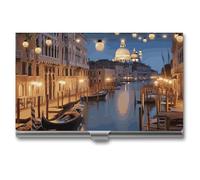HETVBNS Business Card Holder Metal Business Cards Case Beautiful Venice at Night Professional Card Organizer Credit Carrier Slim Name Cards Holder ID Case for Men Or Women, Beautiful Venice at Night
