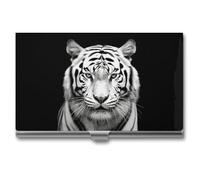 HETVBNS Business Card Holder Metal Business Cards Case Black And White Tiger Professional Card Organizer Credit Carrier Slim Name Cards Holder ID Case for Men Or Women, Black And White Tiger, 3.7 ×