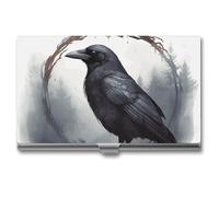HETVBNS Business Card Holder Metal Business Cards Case Black Crow Professional Card Organizer Credit Carrier Slim Name Cards Holder ID Case for Men Or Women, Black Crow, 3.7 × 2.2 × 0.3 Inches, Casual