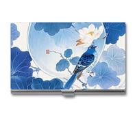HETVBNS Business Card Holder Metal Business Cards Case Blue And White Chinese Style Flower And Bird Professional Card Organizer Credit Carrier Slim Name Cards Holder ID Case for Men Or Women
