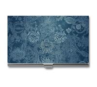 HETVBNS Business Card Holder Metal Business Cards Case Blue Floral Lace Professional Card Organizer Credit Carrier Slim Name Cards Holder ID Case for Men Or Women, Blue Floral Lace, 3.7 × 2.2 × 0.3