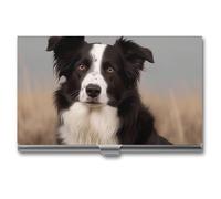HETVBNS Business Card Holder Metal Business Cards Case Border Collie Professional Card Organizer Credit Carrier Slim Name Cards Holder ID Case for Men Or Women, Border Collie, 3.7 × 2.2 × 0.3 Inches