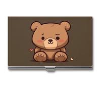 HETVBNS Business Card Holder Metal Business Cards Case Cartoon Brown Cute Bear Professional Card Organizer Credit Carrier Slim Name Cards Holder ID Case for Men Or Women, Cartoon Brown Cute Bear, 3.7