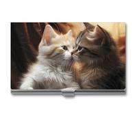 HETVBNS Business Card Holder Metal Business Cards Case Cat Kiss Professional Card Organizer Credit Carrier Slim Name Cards Holder ID Case for Men Or Women, Cat Kiss, 3.7 × 2.2 × 0.3 Inches, Casual